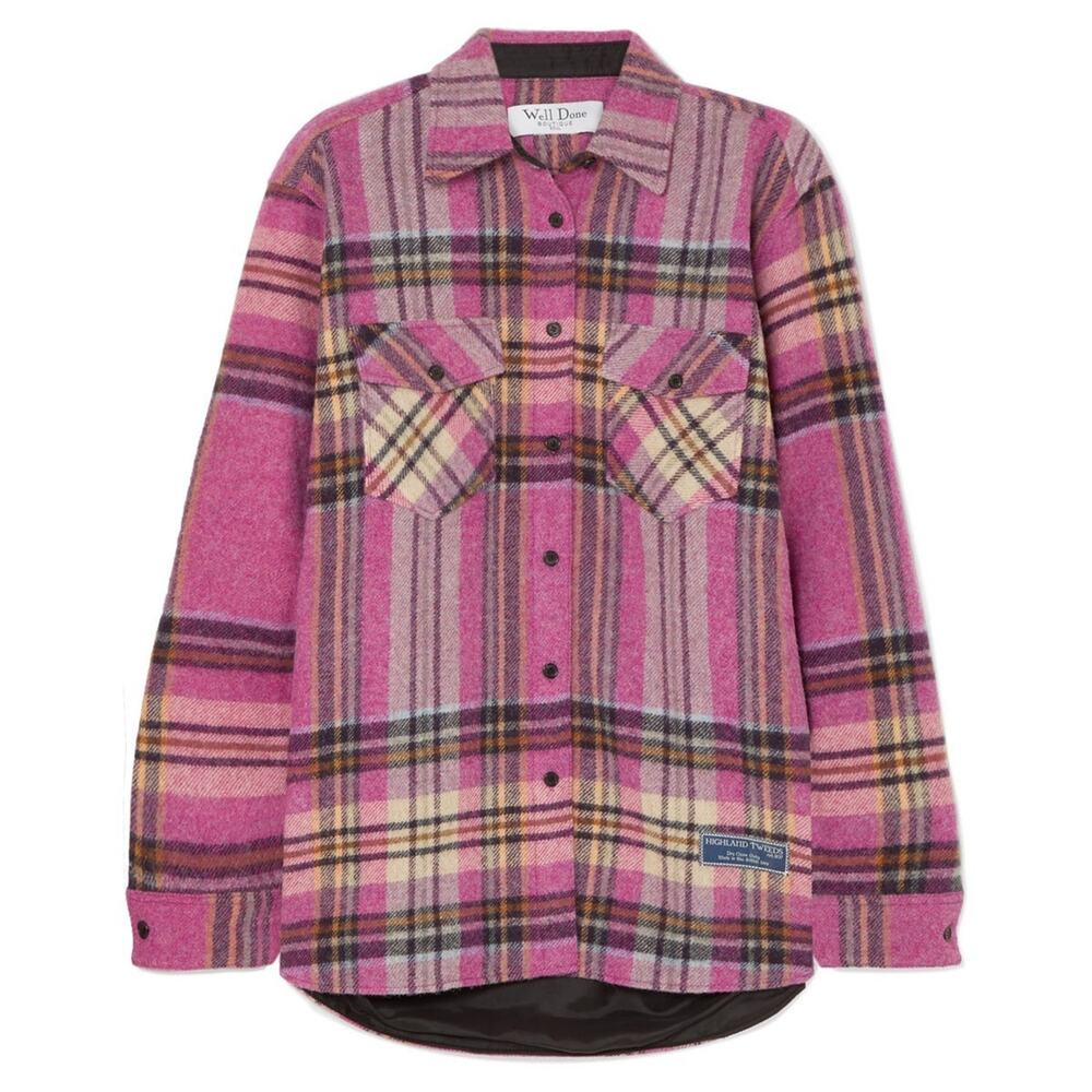 WE11 DONE Wool Purple Pink English Check Shirt Jacket Oversized Button Down M